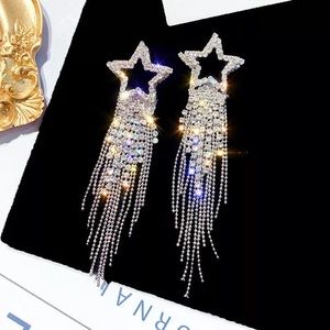 Fashion Long Tassel Crystal Earrings Women Boujie Luxury Star Dangle Rhinestone